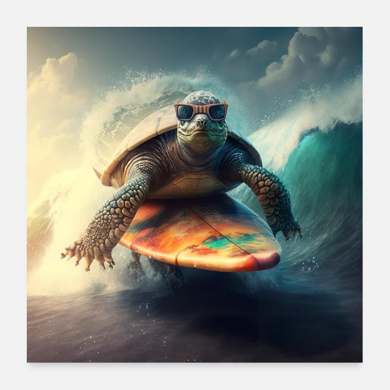 Cool turtle with sunglasses on surfboard Poster 24" x 24" (60x60 cm)