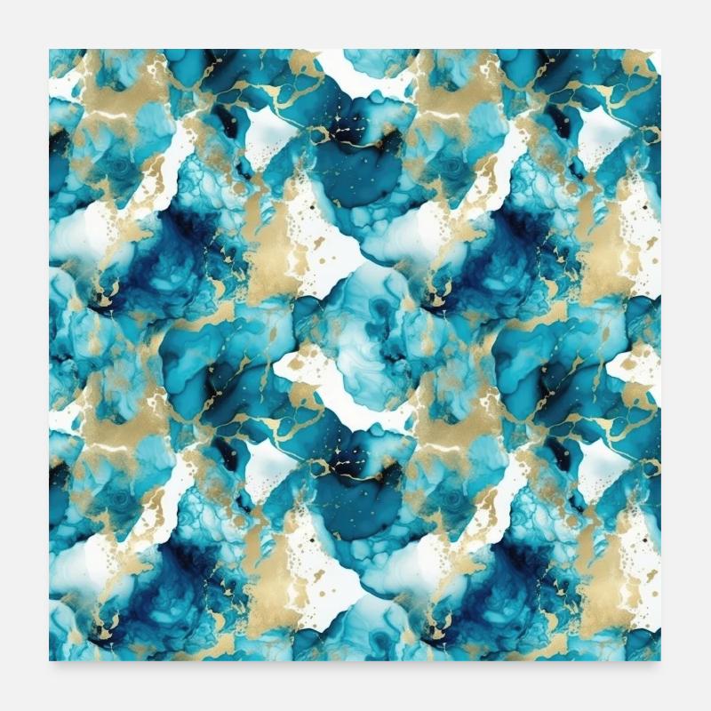 Alcohol Ink Art Ink Art Marbled Blue Turquoise Poster 24" x 24" (60x60 cm)