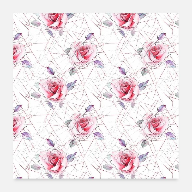Watercolor Flowers Rose Blossoms Floral Pattern Poster 24" x 24" (60x60 cm)