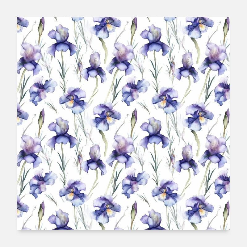 Aquarell Blumen Veilchen-Blüten Florales Muster Poster 60x60 cm