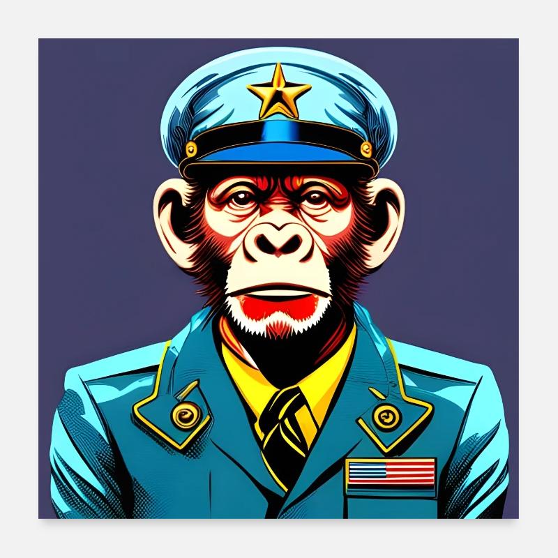 Soldat américan singe - Poster 60 x 60 cm - blanc
