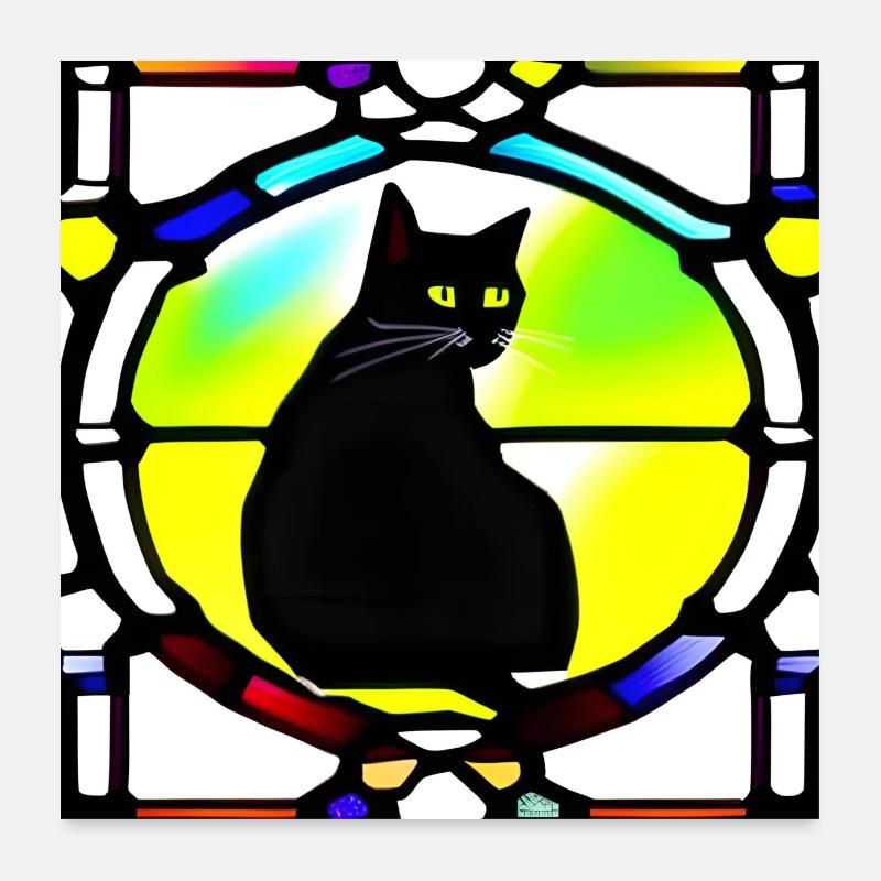 Schwarzer Kater als Bleiglasfenster Poster 60x60 cm