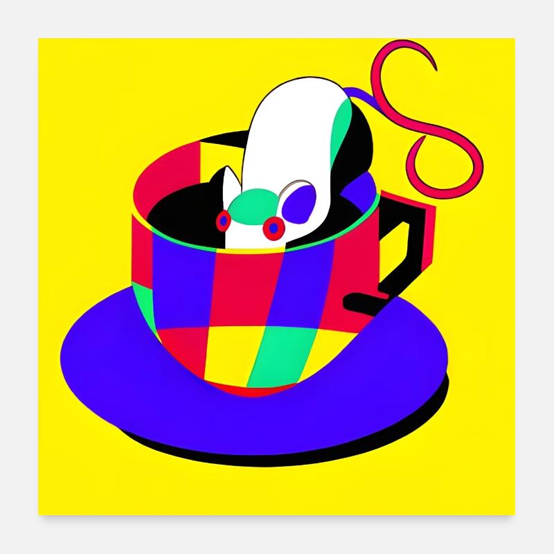 Maus die Kaffee trinkt - Poster 60x60 cm - Weiß