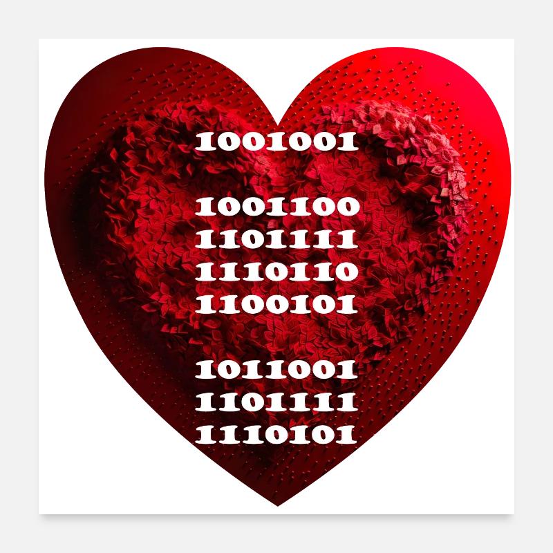 Encrypted declaration of love in binary code Poster 24" x 24" (60x60 cm)