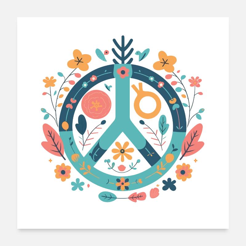 Frieden und Liebe - Poster 60x60 cm - Weiß