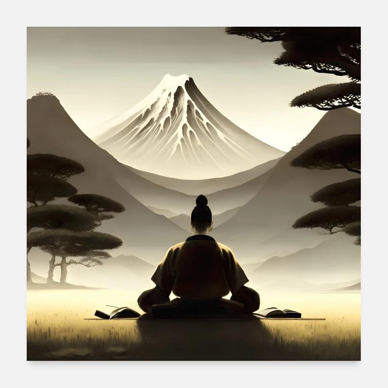 Japanisches Samurai-Kunstwerk - Poster 60x60 cm - Weiß