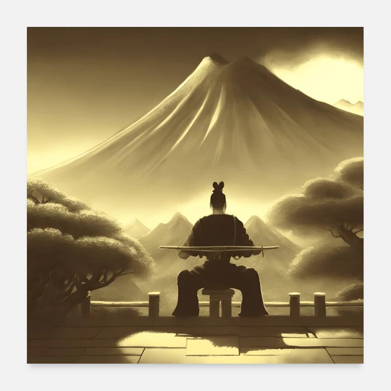 Samouraï et volcan Poster 60 x 60 cm
