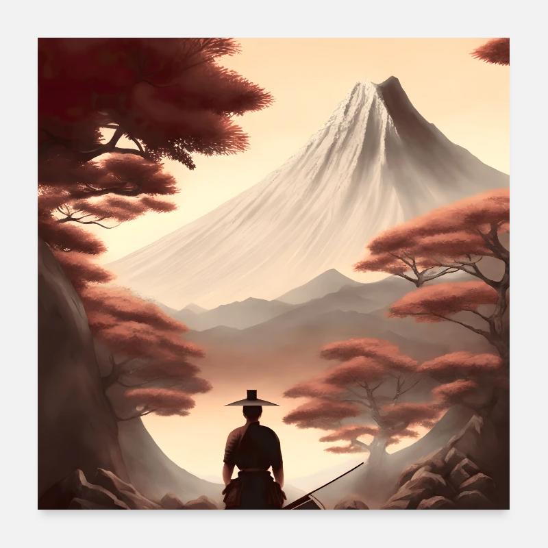 Samurai Warme Farben Poster 60x60 cm