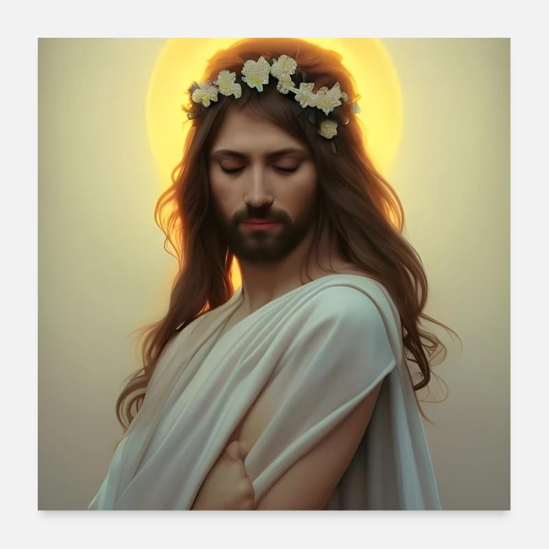 Jesus mit Blumen im Haar Poster 60x60 cm