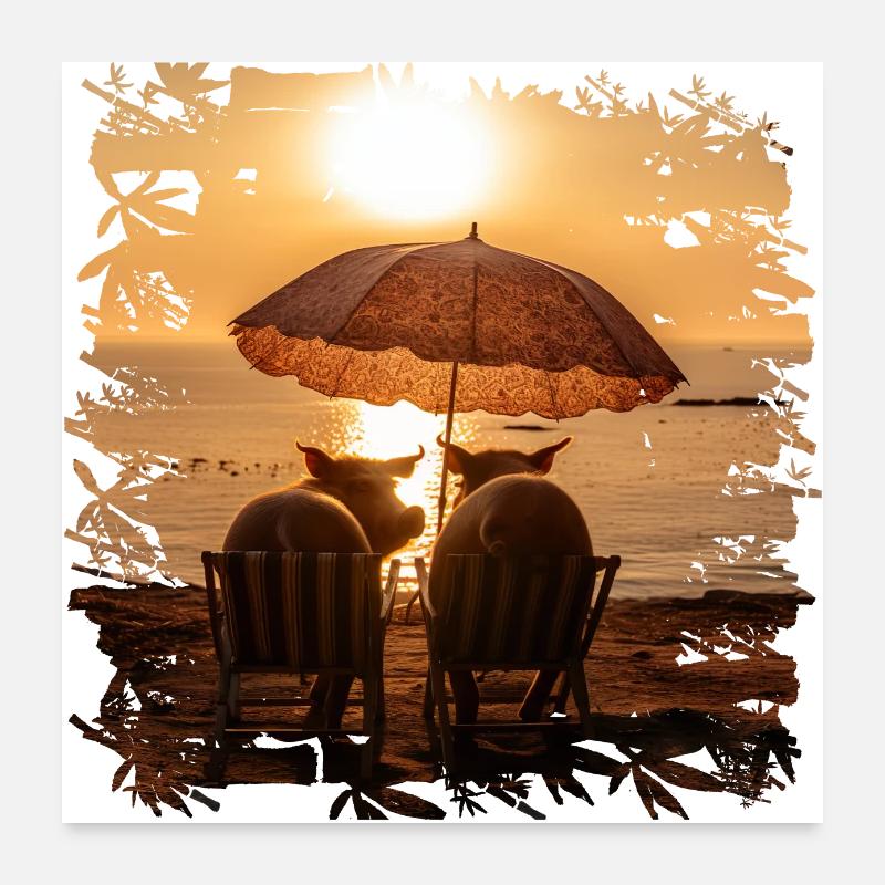 Two pigs enjoying the sunset Poster 24" x 24" (60x60 cm)