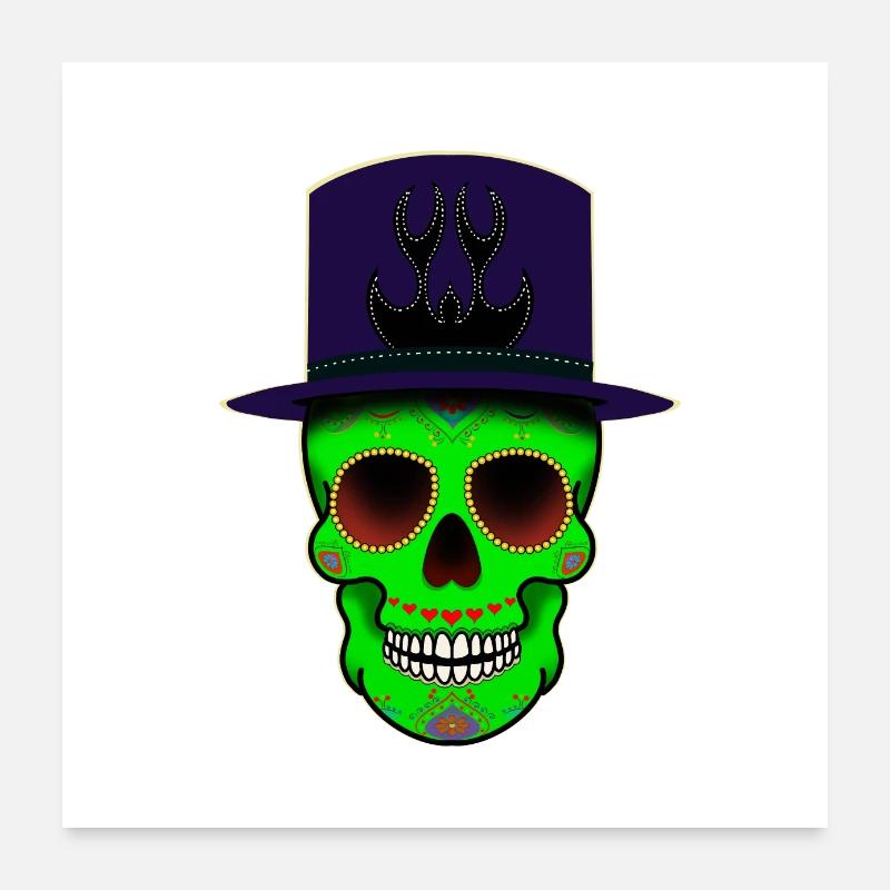 Green skull with hat and gothic characters Poster 24" x 24" (60x60 cm)