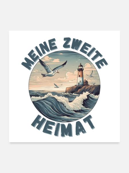 Urlaub an der Nordsee und Ostsee zweite Heimat - Poster 60x60 cm - Weiß