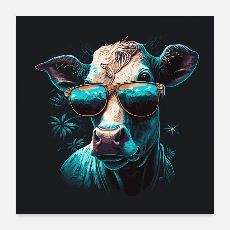 Eine Kuh mit Sonnenbrille Poster 60x60 cm