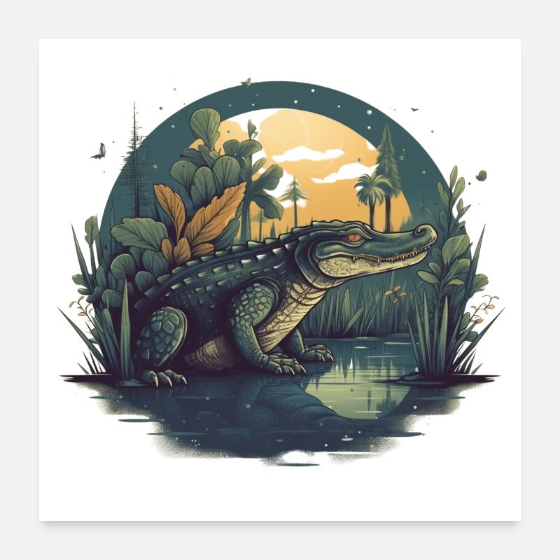 Alligator reptile and predator in swamp crocodile Poster 24" x 24" (60x60 cm)