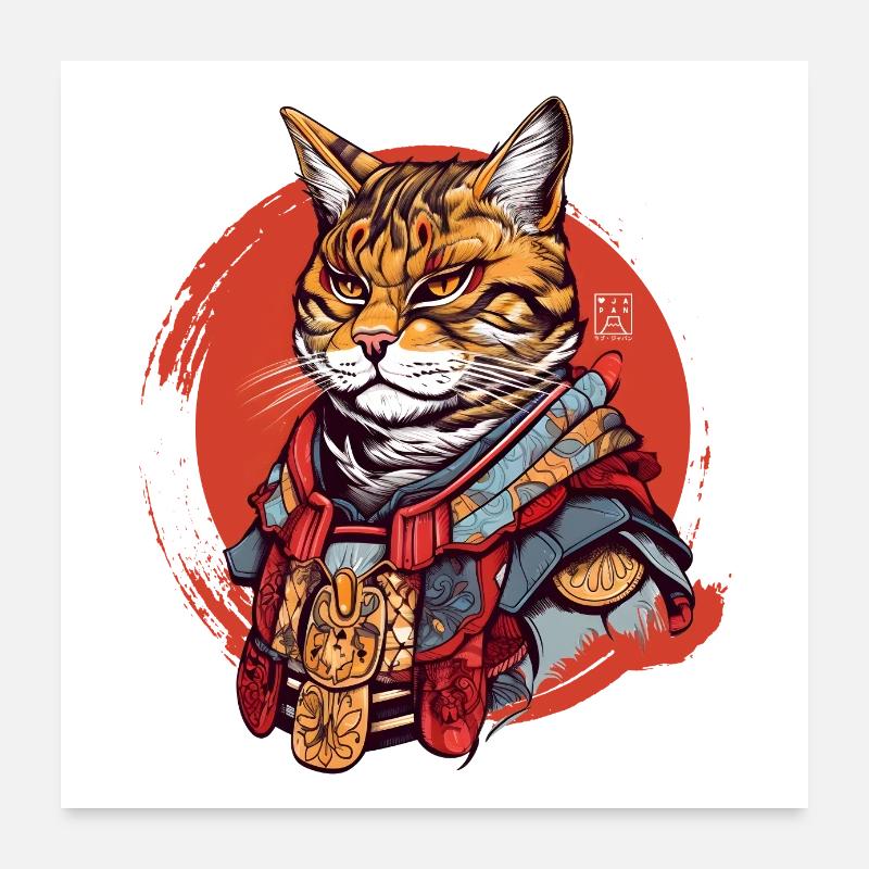 Chat samouraï Poster 60 x 60 cm