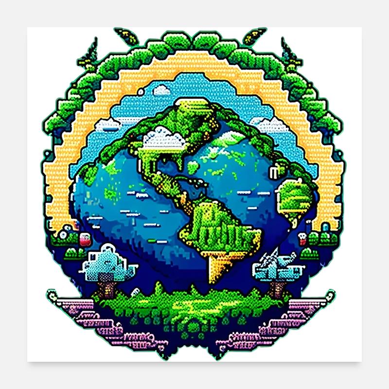 Globus in Pixelkunst Poster 60x60 cm