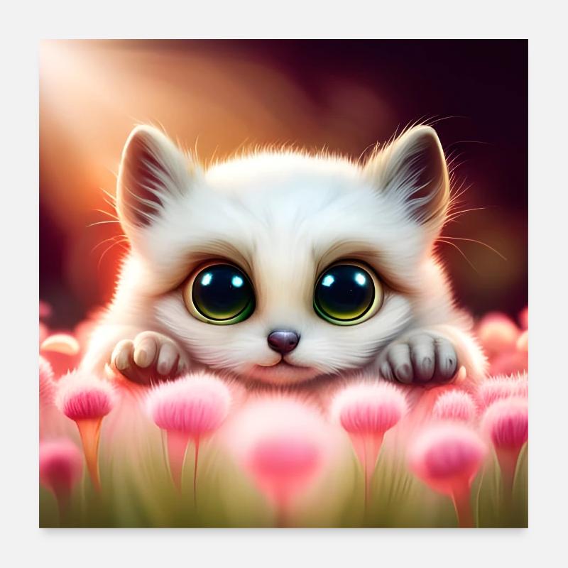 Katze süß mit Blumen Poster 60x60 cm