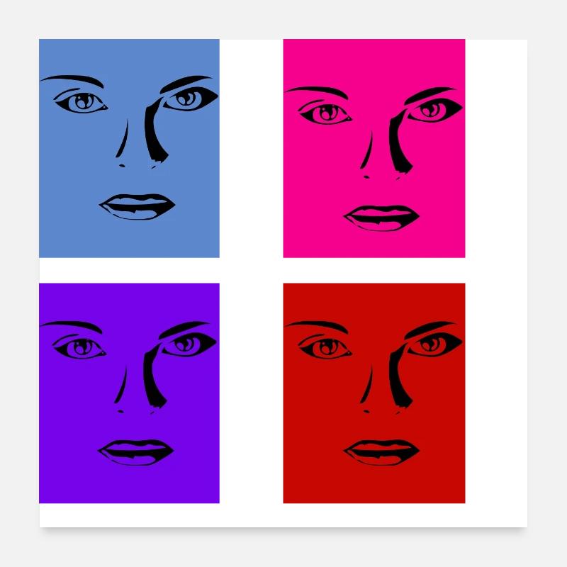 Lignes de visages rétro Poster 60 x 60 cm