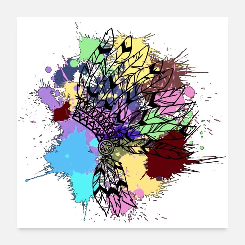 coiffe indienne noire couleurs vives Poster 60 x 60 cm