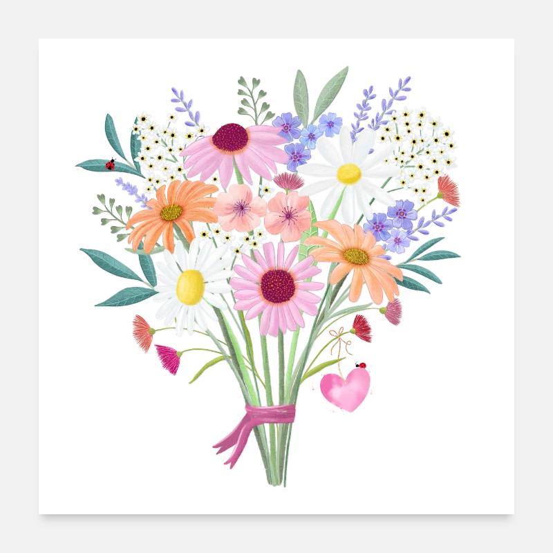 Bouquet con cuore, personalizzabile. Poster 60x60 cm