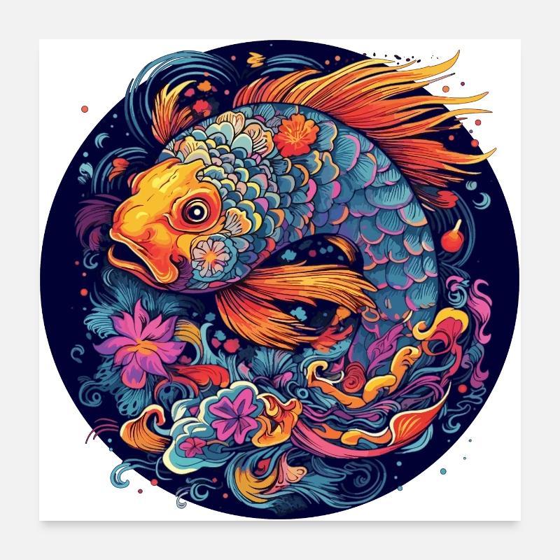 Neon - Koi - Psychadelic Fish - pos Poster 60x60 cm