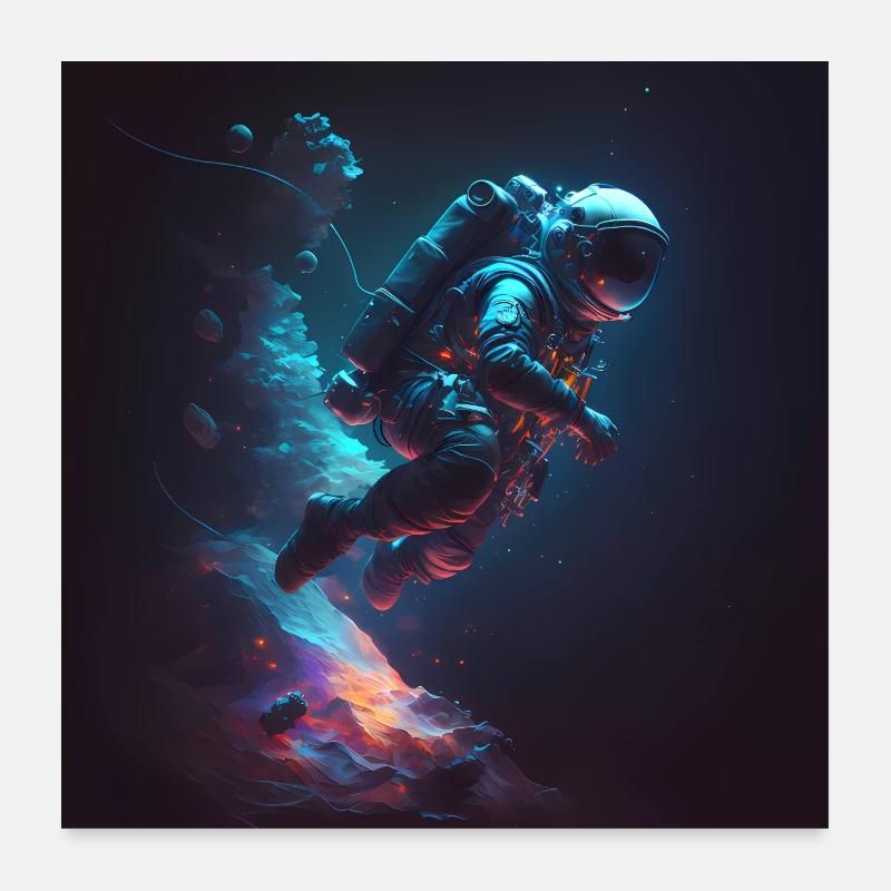 Astronaute dans l’œuvre d’art spatiale Poster 60 x 60 cm