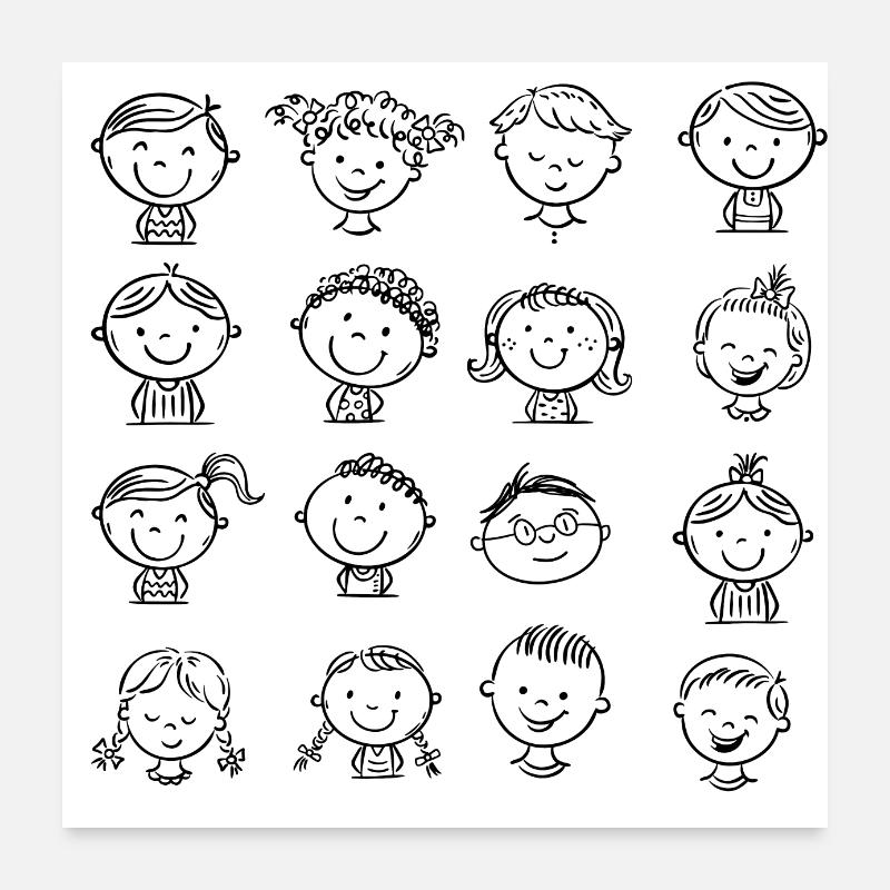 Illustration von Kindergesichtern Poster 60x60 cm