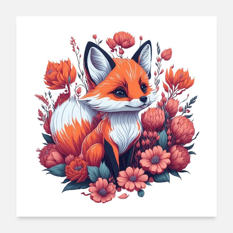 Fox Flowers Poster 24" x 24" (60x60 cm)