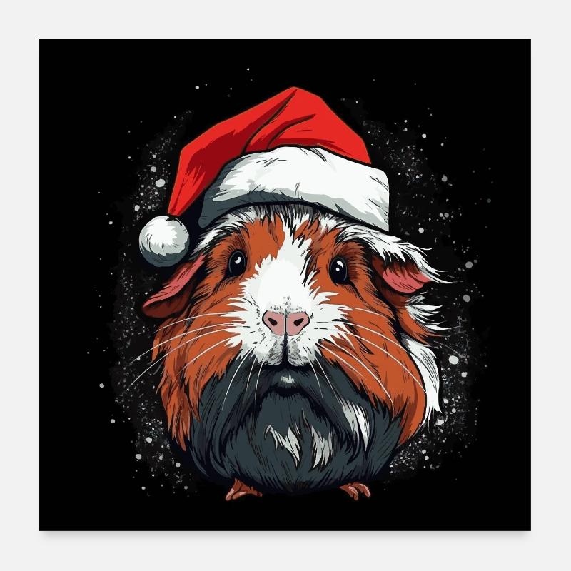 Guinea pig with Santa hat Poster 60x60 cm
