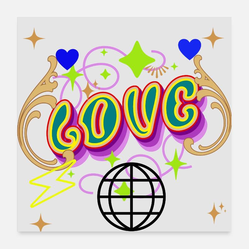 Psychedelic Love & Lightning Design Poster 24" x 24" (60x60 cm)