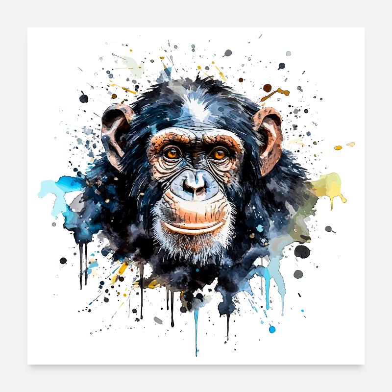 Chimpanzee watercolour Poster 24" x 24" (60x60 cm)