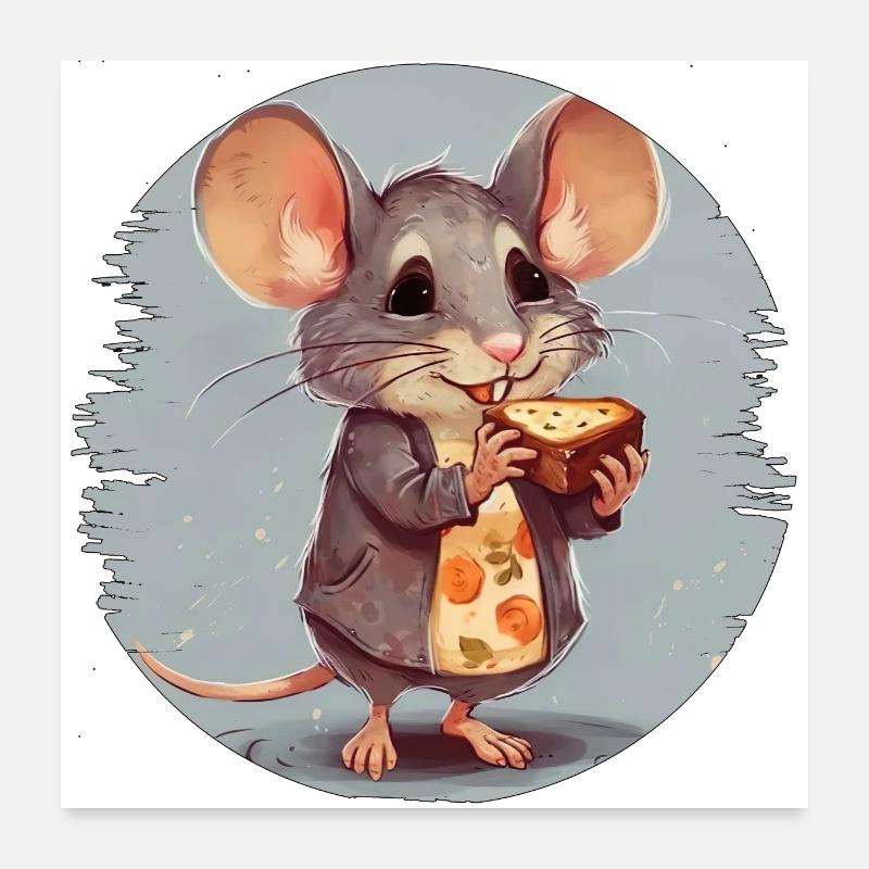Mäuschen mit einem Stück Keks Poster 60x60 cm