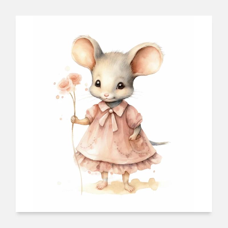 Baby Mouse peint à la main, aquarelles - affiche, 1:1 Poster 60 x 60 cm