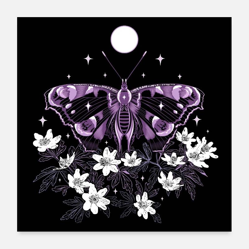 Motte Nachtfalter mit Buschwindröschen Poster 60x60 cm