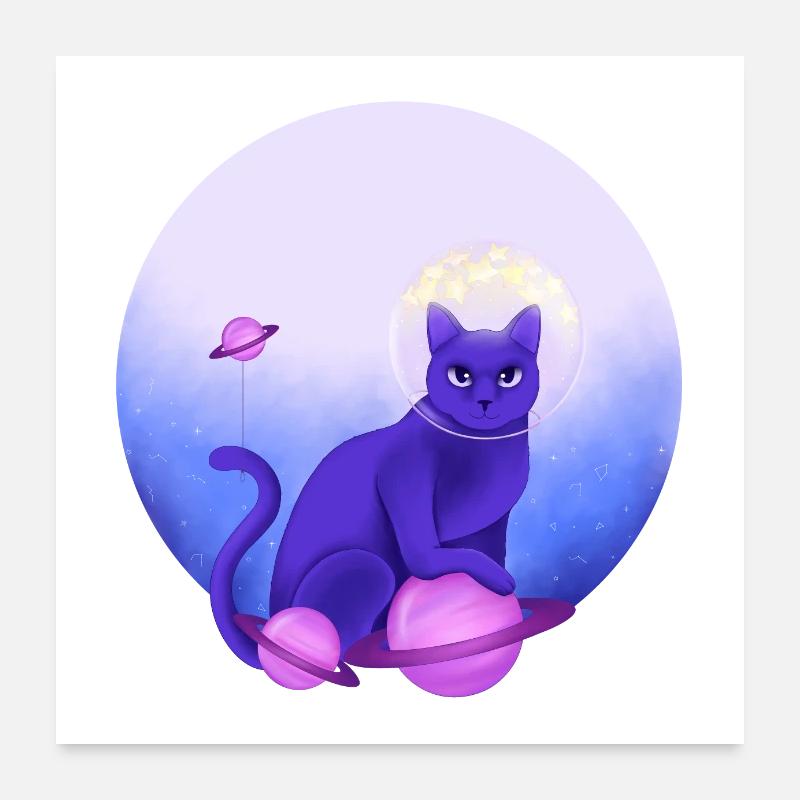 Chat astronaute violet Poster 60 x 60 cm