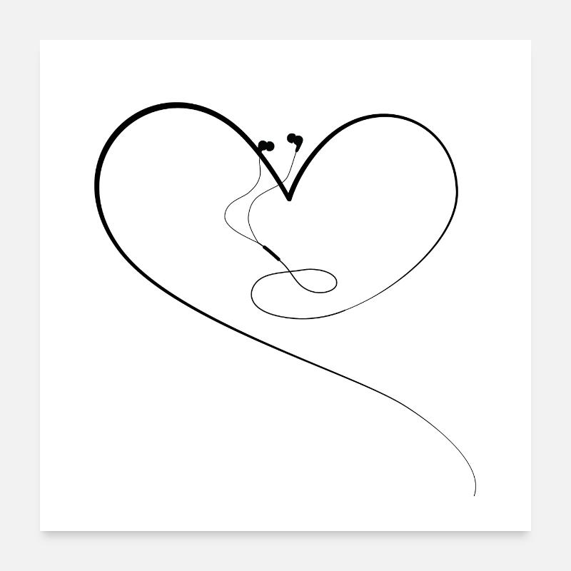 Heart Line Kopfhörer Poster 60x60 cm