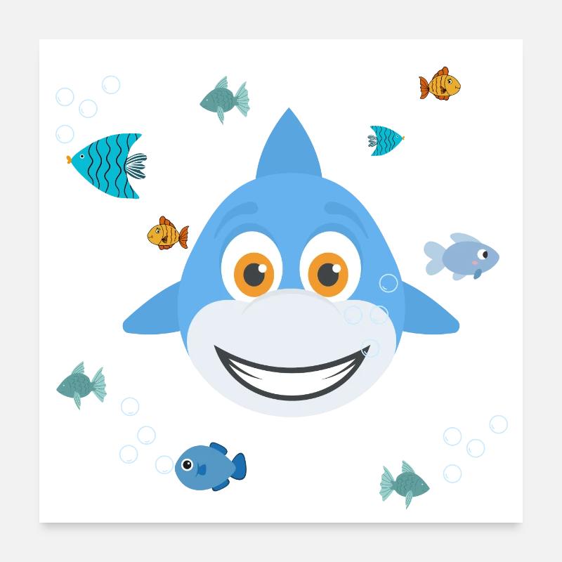 Child shark with small fish Poster 24" x 24" (60x60 cm)