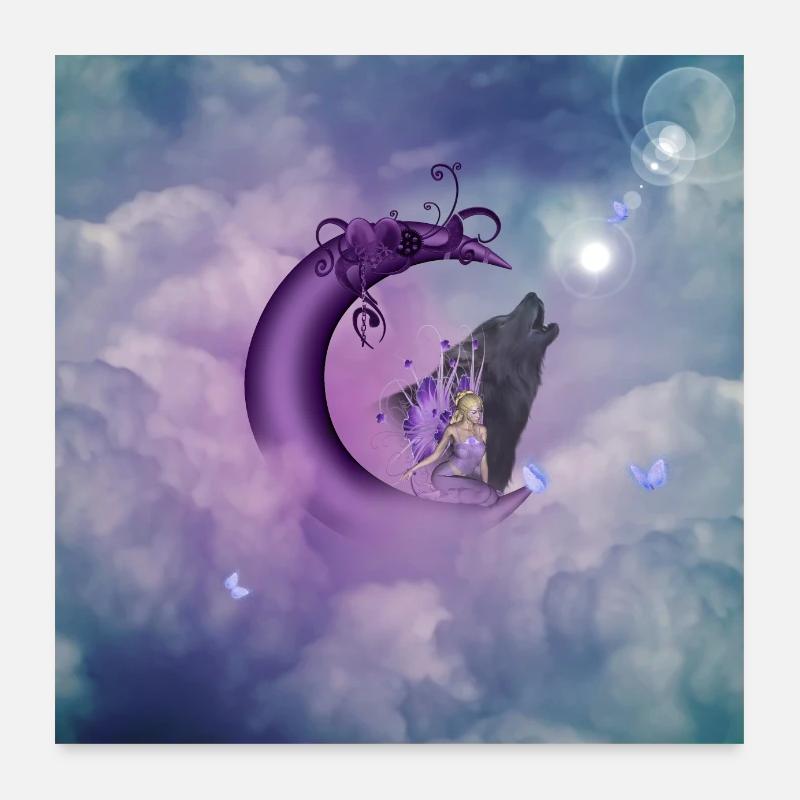 Fée sur la Lune Poster 60 x 60 cm