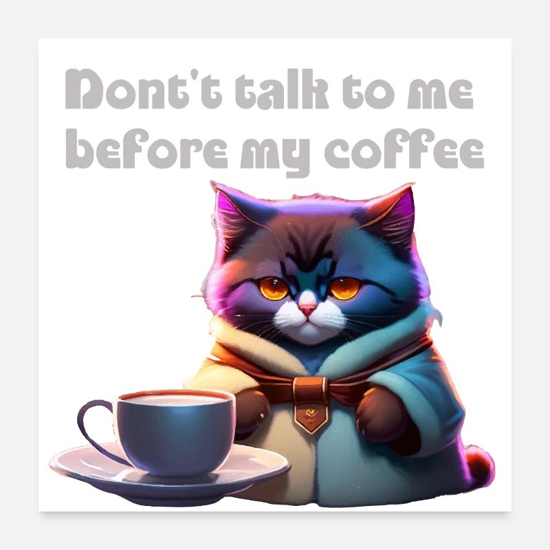 Drôle de chat et de café Poster 60 x 60 cm