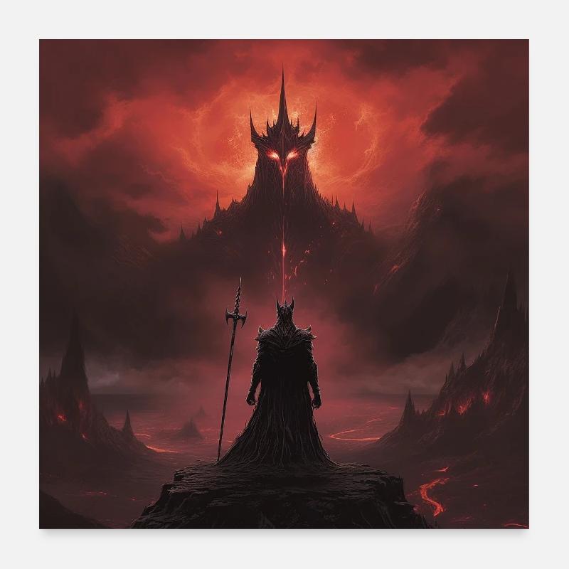 Guerrier noir devant un paysage volcanique Poster 60 x 60 cm