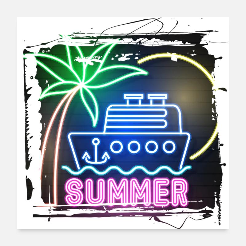 été plage plage rétro mer néon lumière eng Poster 60 x 60 cm