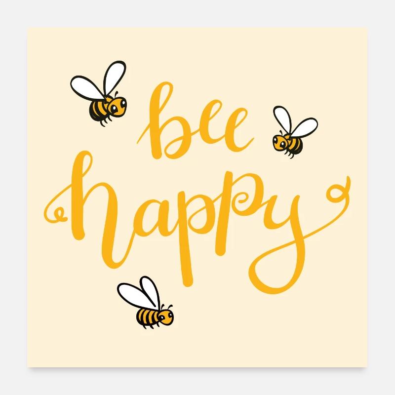 abeille heureuse - Poster 60 x 60 cm - blanc