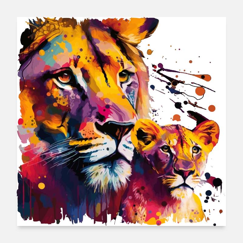 Lion cub with lion daddy Poster 24" x 24" (60x60 cm)