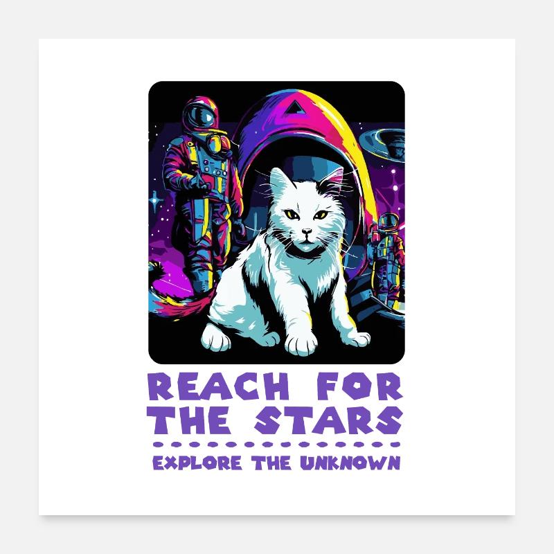 Cosmic Cat Power - Entdecke die Sterne Poster 60x60 cm
