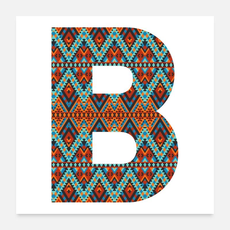 Buchstabe B- Boho-Design, buntes Monogramm Poster 60x60 cm