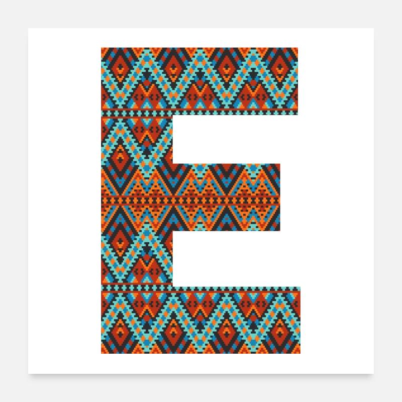 Lettre E- design boho, monogramme coloré Poster 60 x 60 cm