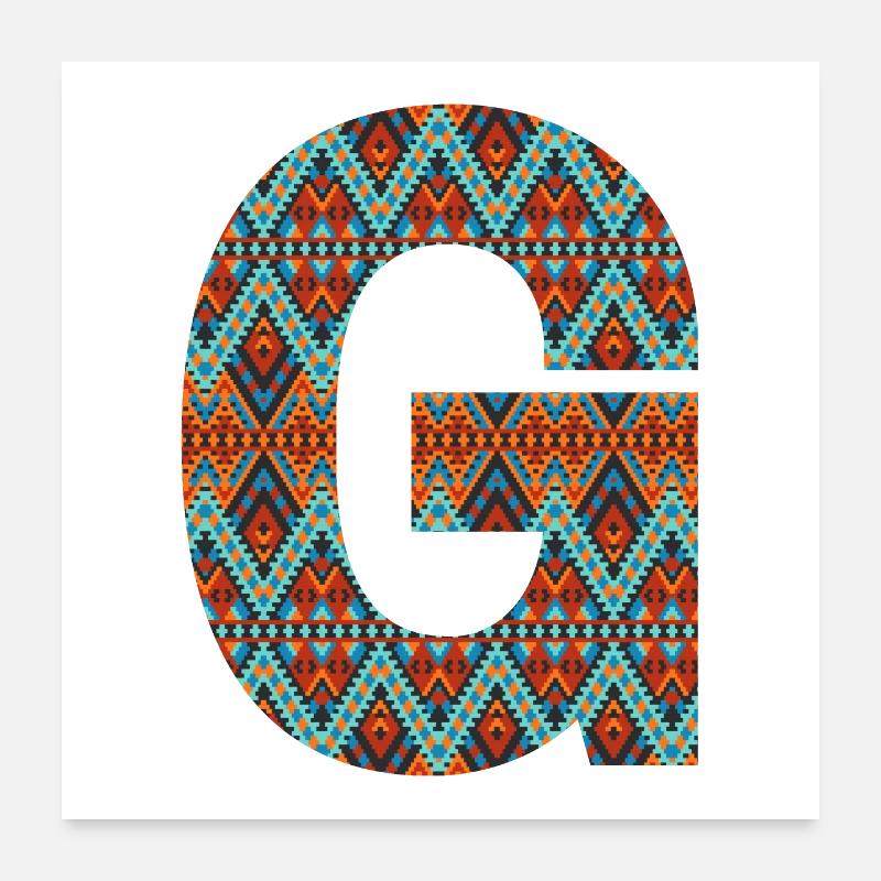 Lettre G- design boho, monogramme coloré Poster 60 x 60 cm