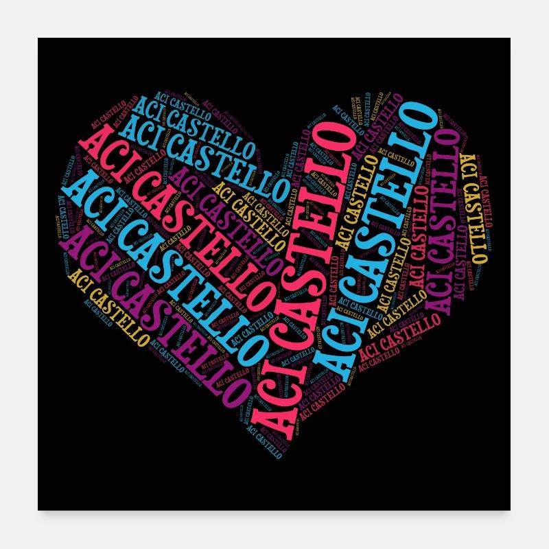 word collage poster Aci Castello heart word cloud Poster 24" x 24" (60x60 cm)