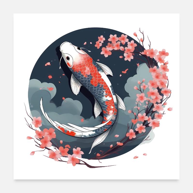 Cherry Koi Poster 60x60 cm