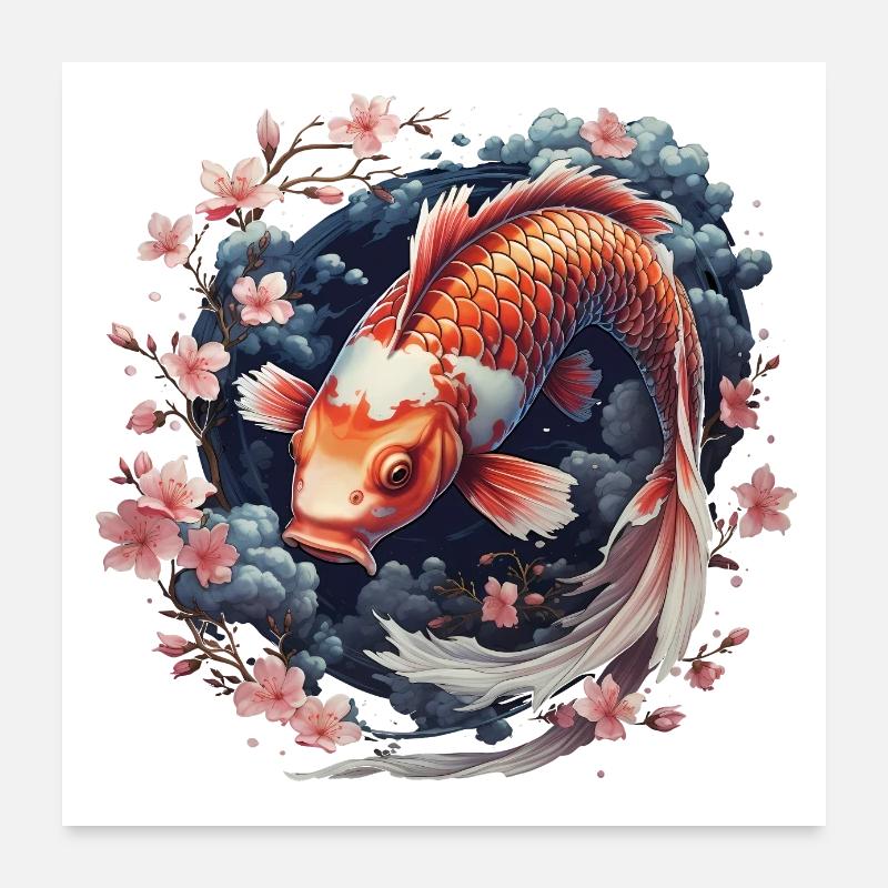 Koi Carp Sakura Poster 60x60 cm